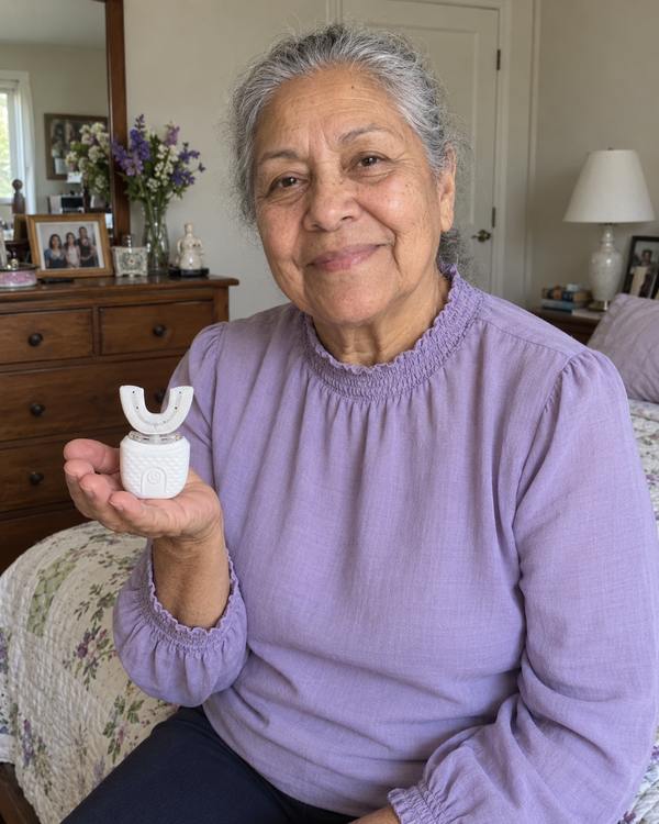 AI-generated lifestyle image of an older adult holding U Brush